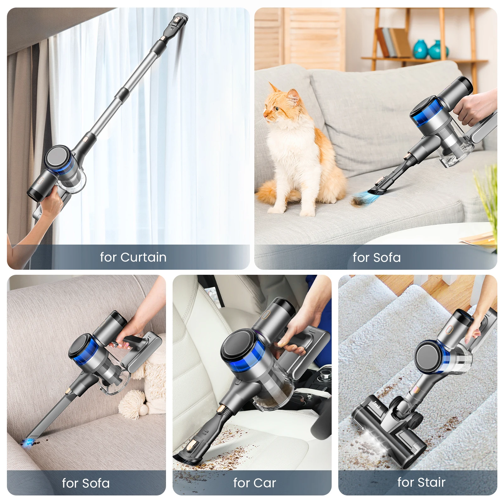 مكنسة كهربائية لاسلكية Inse S9X، 55 كيلو باسكال، 55 دقيقة، كوب غبار 1 لتر، بطارية عرض خفيفة، لشعر الحيوانات، السجاد