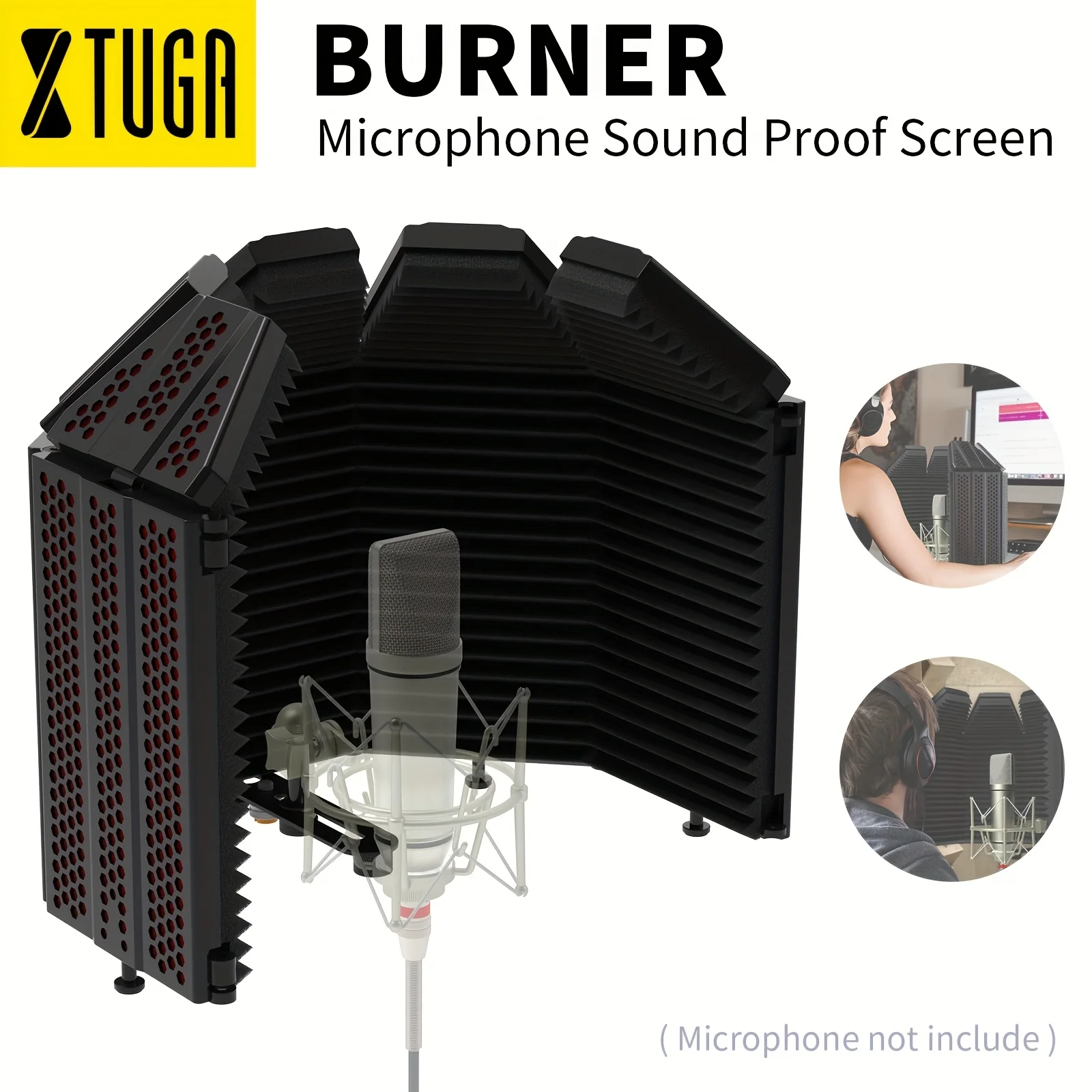 XTUGA Microphone lsolation Shield Microphone Filter Shield Foldable Adjustable Any Condenser Mics for Studio Recording Equipment