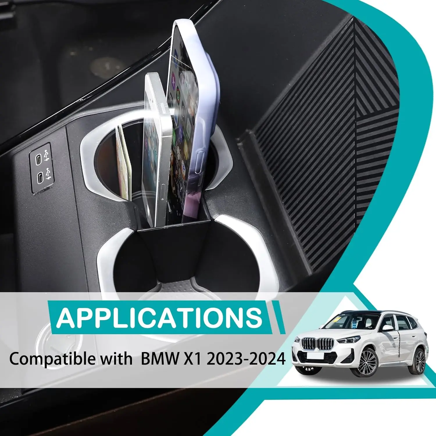 

ABS Car Central Control Cup Holder Partition Tray For BMW X1 U11 2023+ Organizer Storage Box Tidy Tray Car Interior Accessories