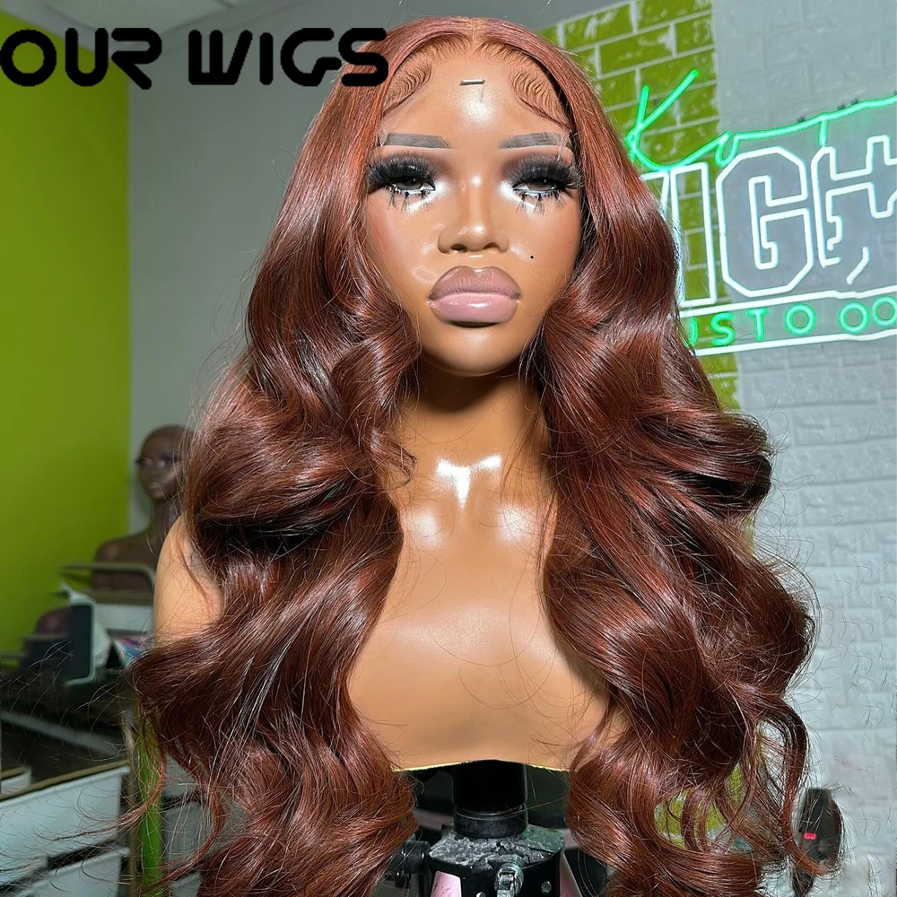 

13x4 HD Reddish Brown Body Wave Lace Front Wigs Glueless Pre Plucked Lace Front Wig Auburn Colored Transparent Synthetic Hair