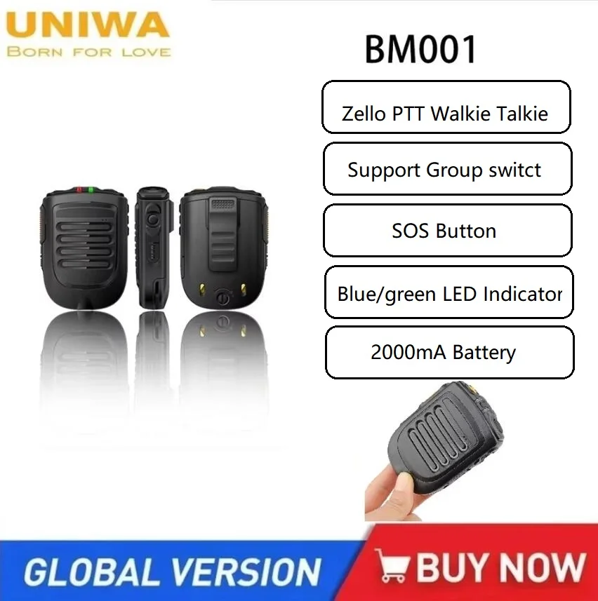 UNIWA BM001 Zello PTT Walkie Talkie Apps Bluetooth Hand Microphone Support PPT Earphone Mobile Phone Group Switct SOS Button POC