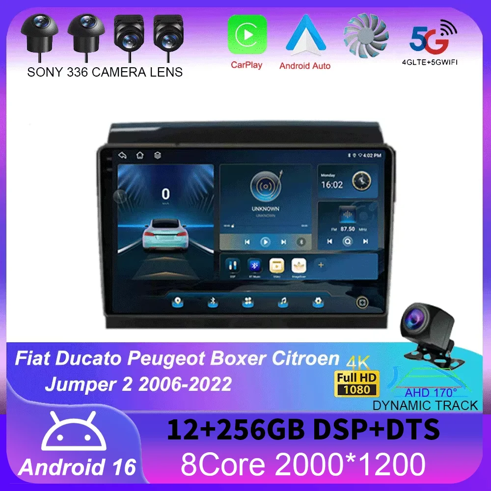 Android 16 Carplay Auto For Fiat Ducato Peugeot Boxer Citroen Jumper 2 2006-2022 Car Radio Multimedia Video Player Navigation 4G