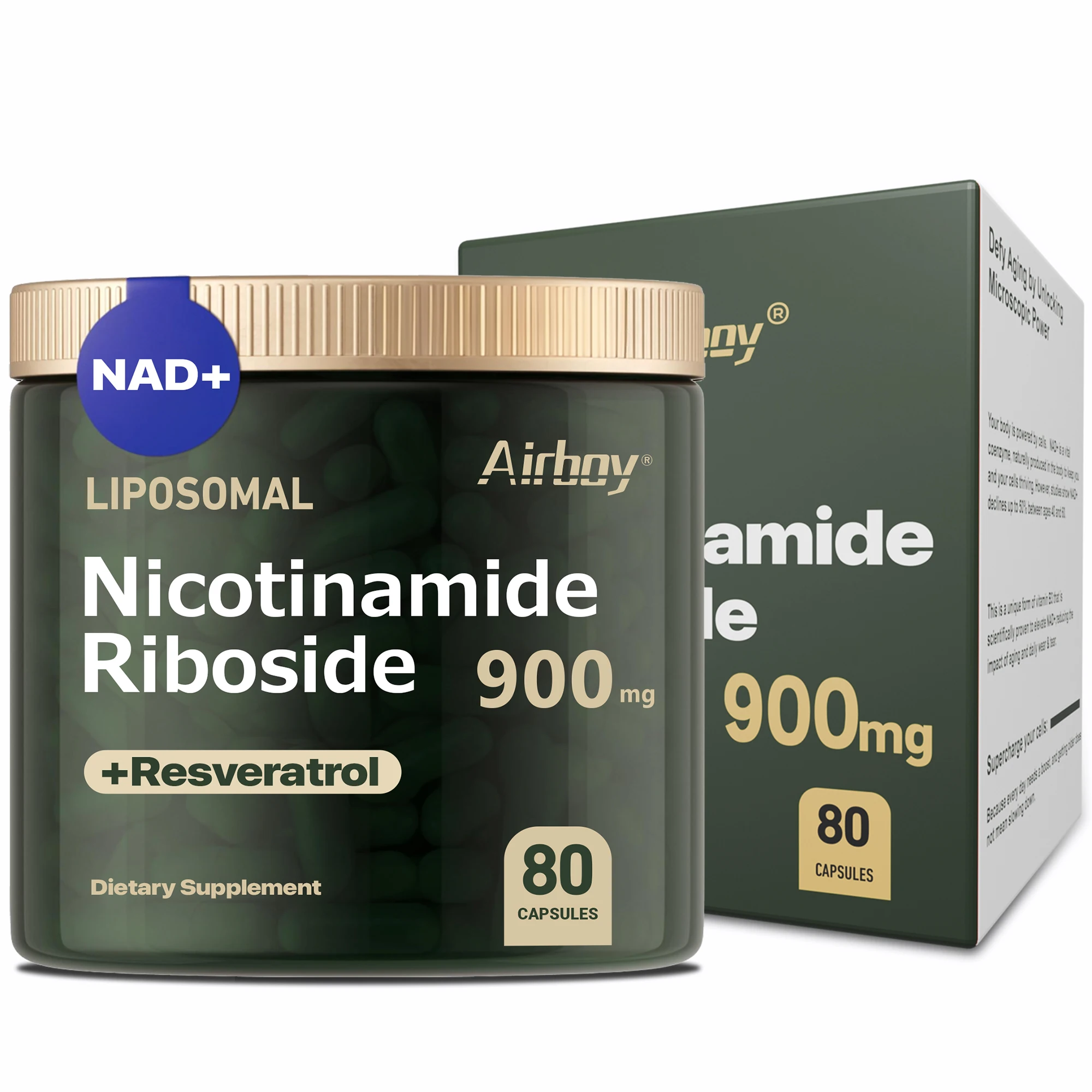 Nad + Supplement-Liposomaal Nicotinamide Nucleoside 900Mg Resveratrol-Anti-Veroudering, Gezondheid Van De Huid, Energieniveaus-80 Capsules