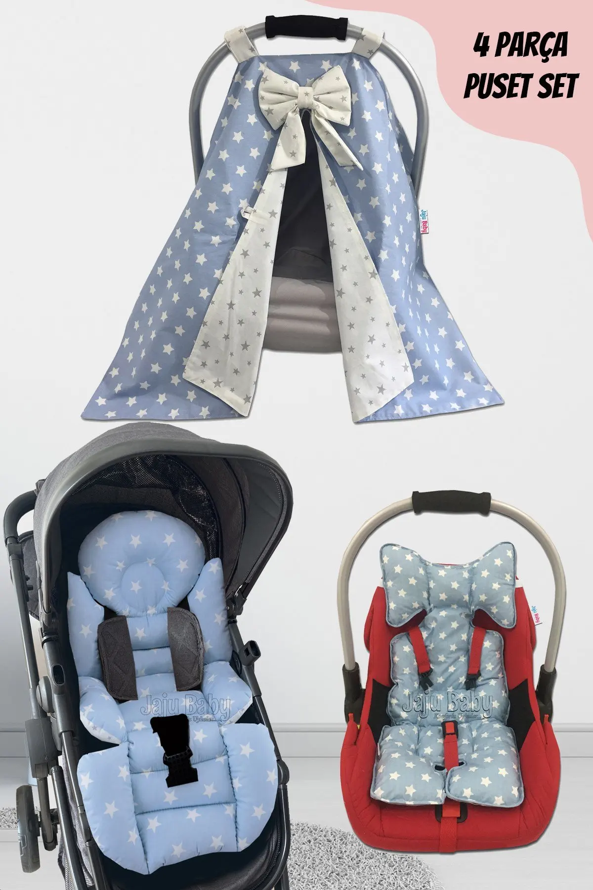 

Handmade Blue Star 4-Piece Stroller Set (With Holder)