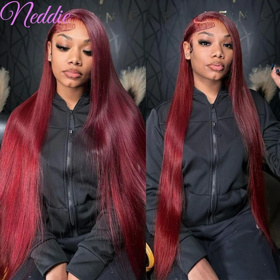 Burgundy 99J Colored 13x6 HD Lace Frontal Human Hair Wig Straight wig 13x4 Lace Front Human Hair Wigs 99J PrePlucked For Women