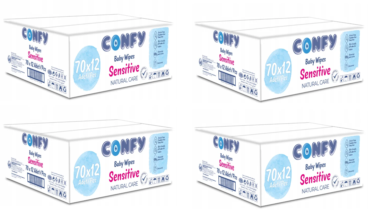 ZESTAW JUMBO: CHUSTECZKI NAWILŻANE CONFY SENSITIVE 99% WATER Z KLIPSEM 48 X 70 = 3360 SZTUK ! AQUA WIPES