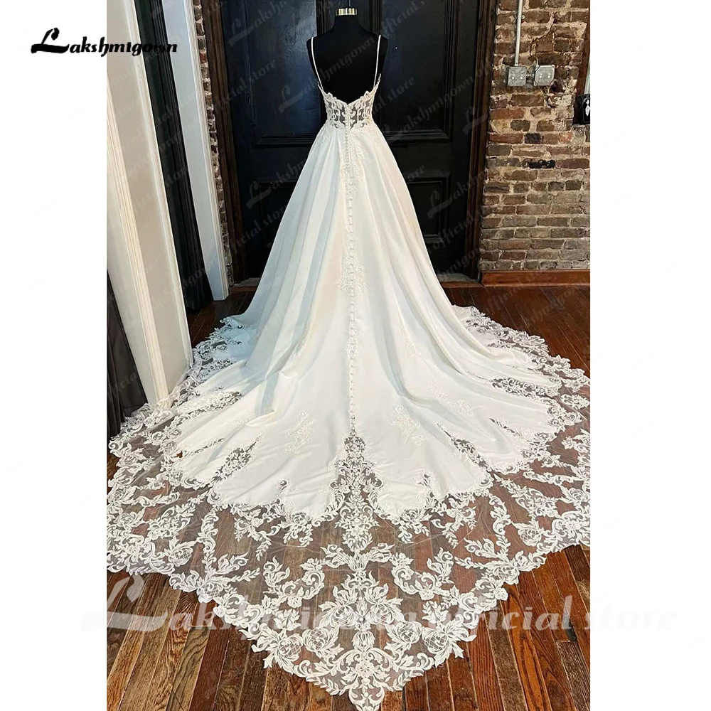 Gaun pengantin applique Satin putri gaun pengantin untuk wanita Court Train Lace Cut Out Long Train gaun pengantin Vestido de Boda