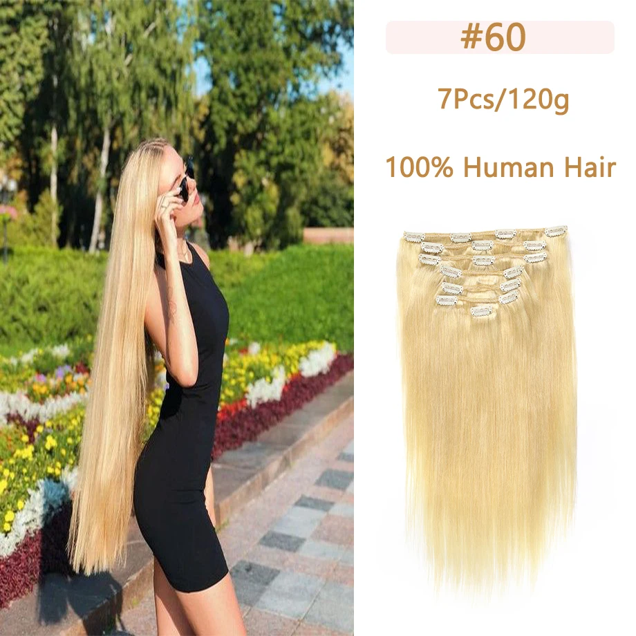 

Clip In Human Hair Extensions Golden Natural Brazilian Remy Natural Clip Human Hair Extension Real Clip On 18"-24" 7pcs/set 120g