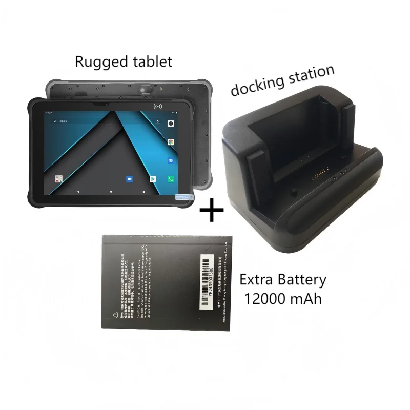 Rugged Industrial Tablet 10.1'' Android 11 8G/256GB Mobile PDA with RJ45 RS232 Port Extra Battery Docking Station Included