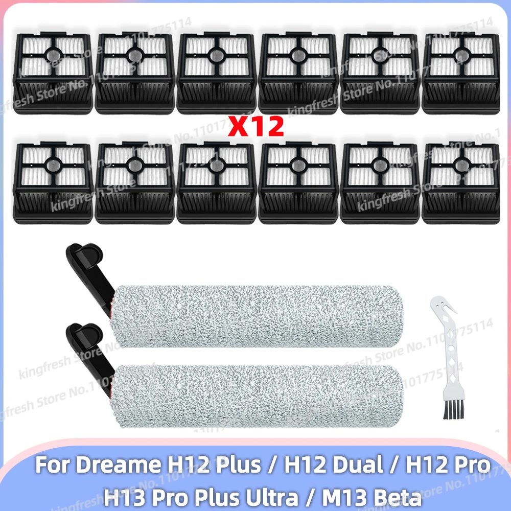 Compatible con ( Dreame H12 Dual / H12 Pro / H12 Plus / H13 Pro Plus Ultra / M13 Beta ) Piezas para Aspiradora en Seco y Húmedo Rodillo Suave Filtro