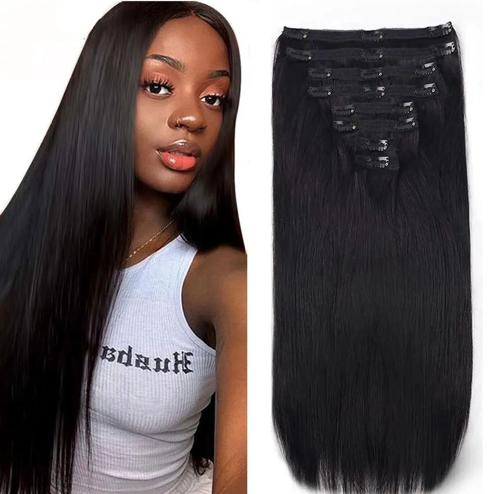 

Natural Straight Clip in Hair Extensions Real Human Hair Clip in 100% Human Hair Invisible Seamless Remy Clip on Hair Extensions