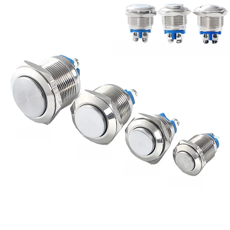 12mm 16mm 19mm 22mm Otwór w panelu Metalowy przełącznik przyciskowy Zasilanie Płaski/Wysoki/Głowica kulowa Chwilowy/Szpilka śrubowa blokująca NO/NC Dzwonek samochodowy — zdjęcie 2