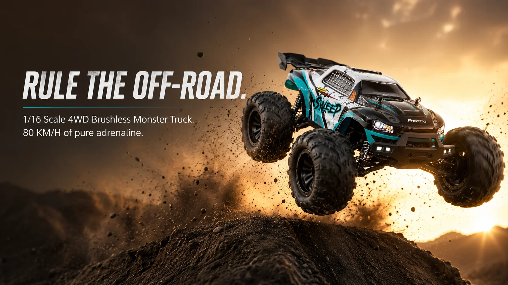 SZWDSE 1:16 Scale 4WD Off Road RC Car, Brushed 50KM/H & Brushless 80KM/H High Speed All Terrain Drift Buggy Truck, Remote Control Racing Toy with Dual Batteries for Kids Adults