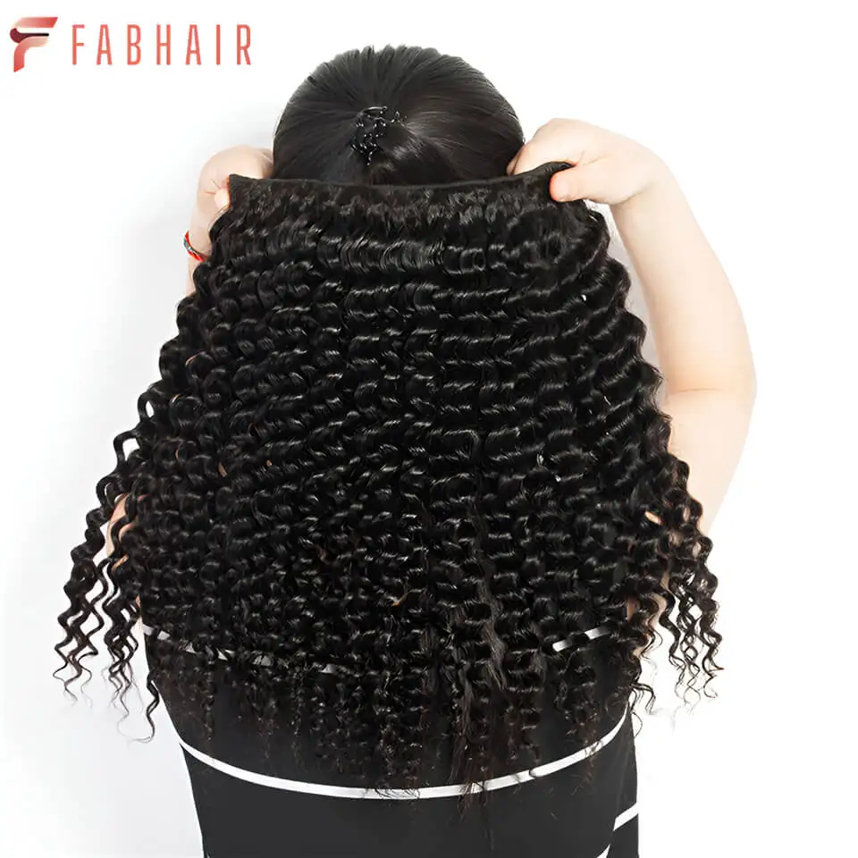 FABHAIR  Peruvian Deep Wave Bundles 100% Human Hair Bundles 1/3/4 Deep Curly Bundle Deals 10-28inch Natural Remy Hair Weave