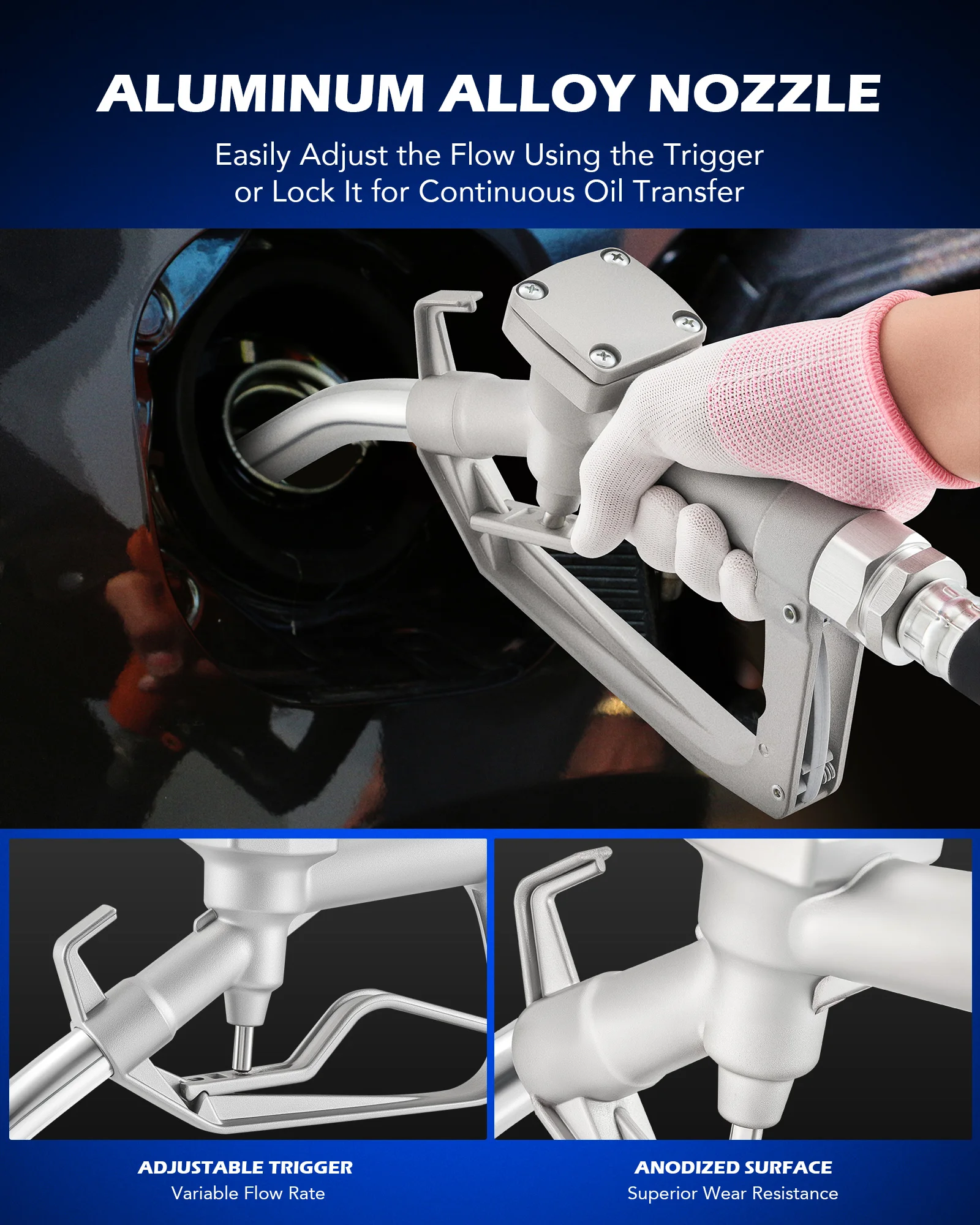 OMT 15gpm 휴대용 연료 이송 펌프 키트 (휘발유, 등유, 경유용, 노즐 포함)