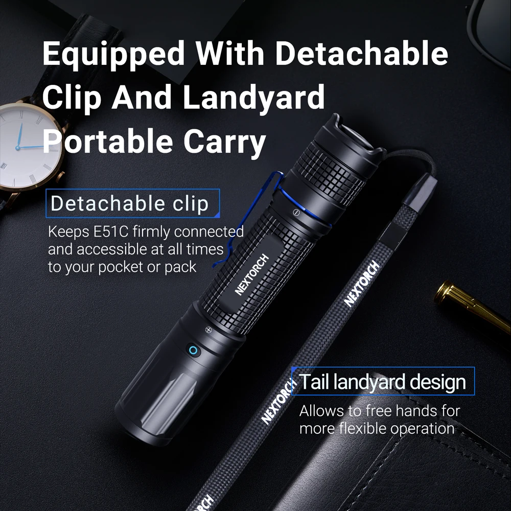 Torcia Nextorch E51C, 1600 lumen, ricaricabile di tipo C, impermeabile IPX8, portatile EDC, per attività all'aperto e quotidiane