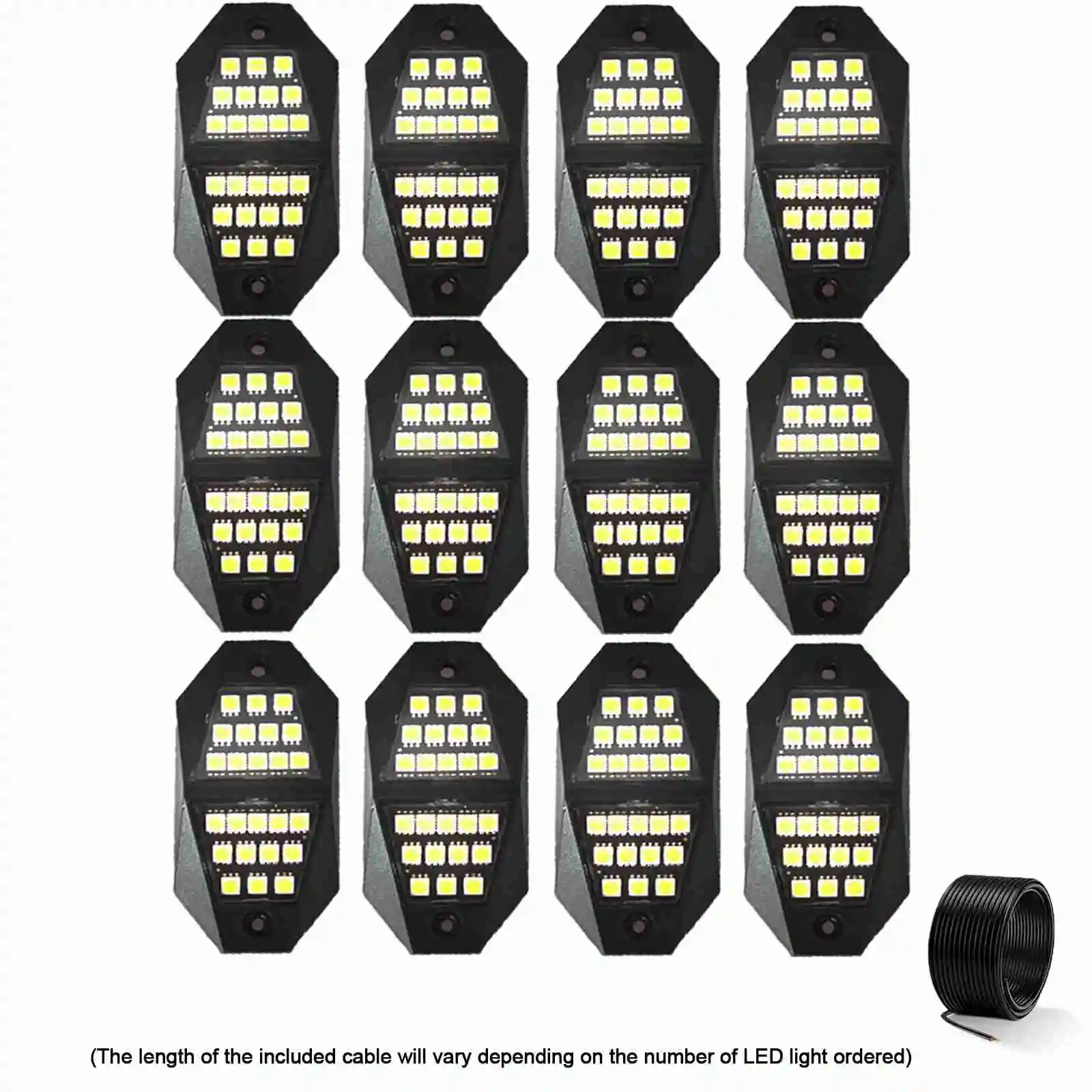 White Rock Lights for Trucks, 12Pods, 210-Degree Wide Angle, 6000K Pure White, 24 Bright SMD Chips, with Extension Wires High Adhesive Stickers, Universal Fit for Automobiles Golf Cart SUV ATV