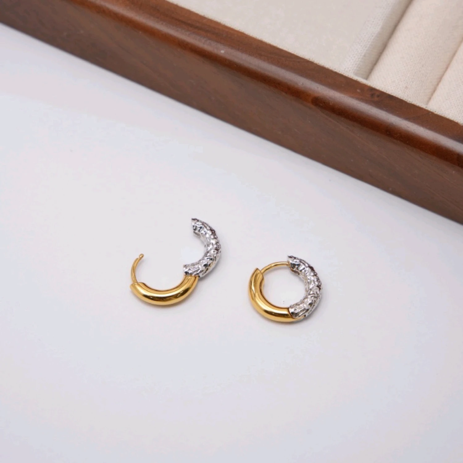 YAJUNIEL Two-Tone Textured Round Earrings for Women 24K Gold & White Gold Plated Hypoallergenic Statement Earrings Jewelry Gift