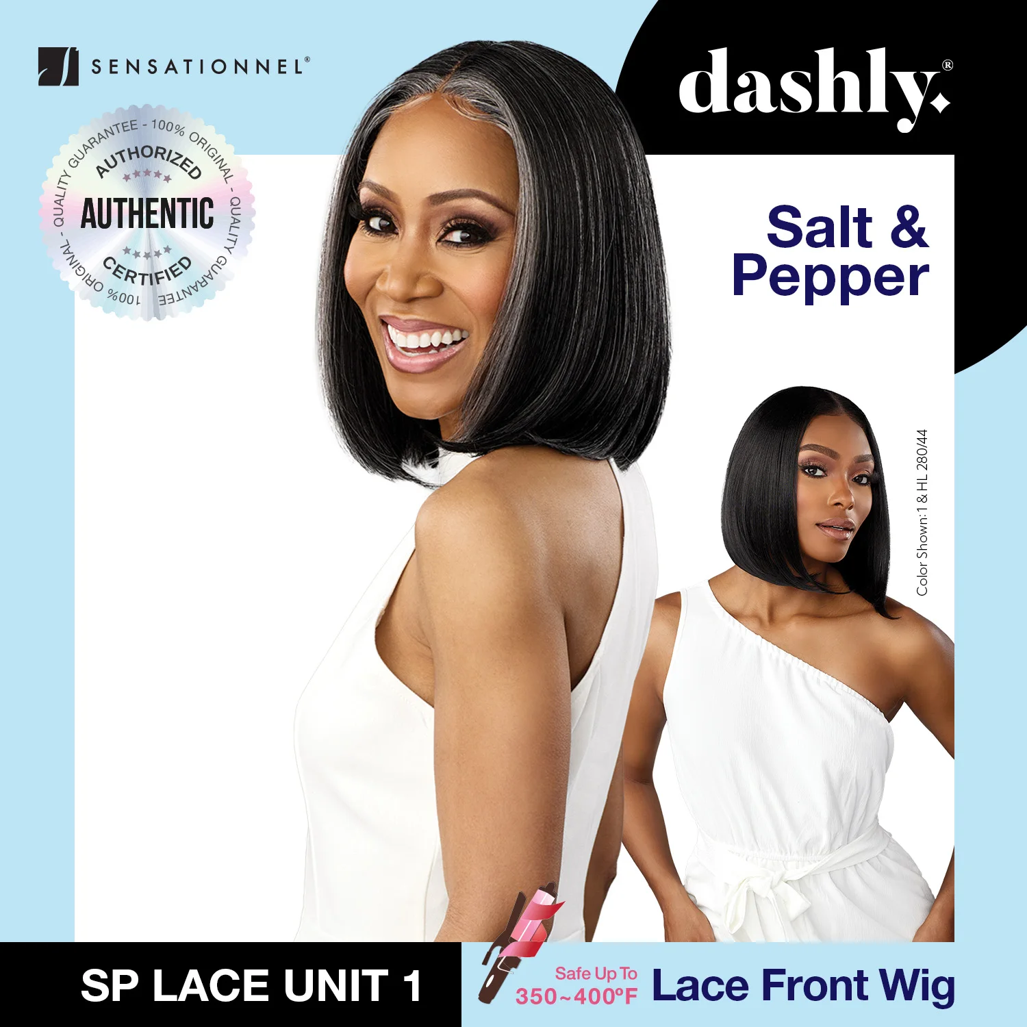 Sensationnel Dashly HD Lace Front Wig Salt N Pepper SP Unit 1 - Flawless Finish, Highlights, Natural Look