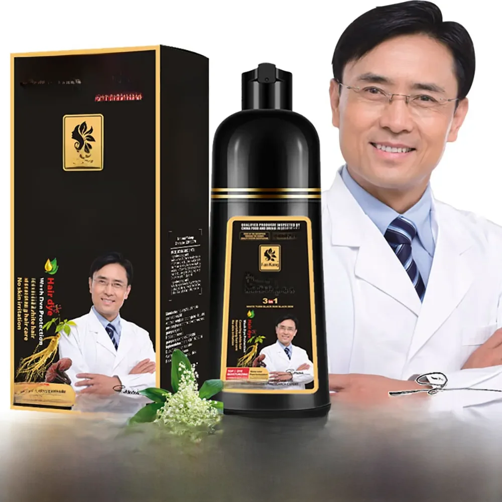 500 ml 3 In 1 Haarkleur Shampoo Zwart Haarverf Die Wit Haar Shampoo Zwarte Plantaardige Haarverf Snelle Haarverf crème Styling DIY - afbeelding 2
