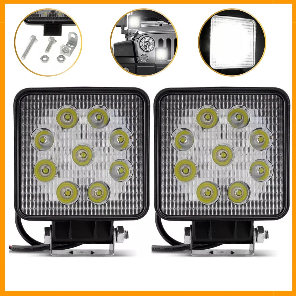 Farol De Milha LED Quadrado 9 Led mini farol auxiliar de led 27w 12v/24v 6000k para carro caminhao moto off road jeep 1PÇ