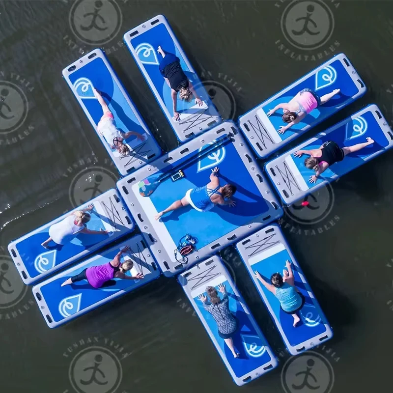 Custom 220 cm  Inflatable Water Yoga Mat Water Fitness Mat Inflatable Floating Yoga Pod Platform For Pool  or  Water Sports