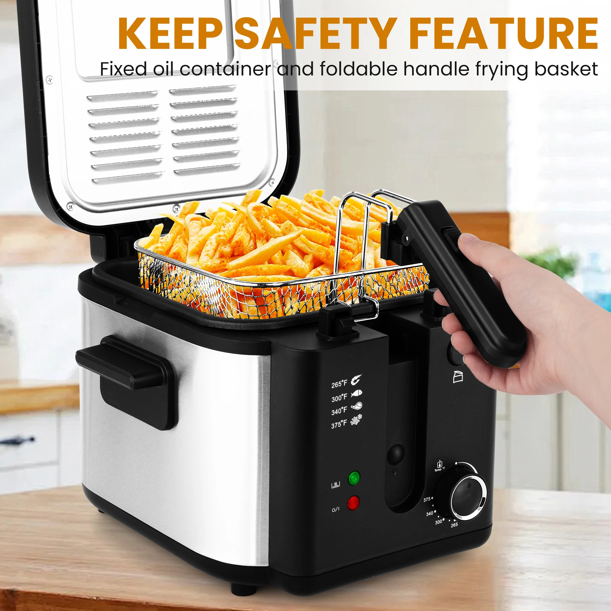 sumetas Elektrische Fritteuse mit Gitterkorb für Pommes Frites, Chicken Nuggets und andere frittierte Speisen, Edelstahl 304