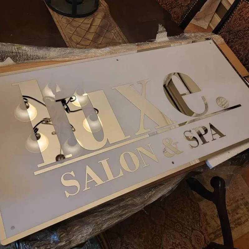 Custom Acryl Spiegel Gouden Kantoor Salon Teken Bedrijfsnaam Teken Salon Bewegwijzering 3D Acryl Kamer Teken Rose Roze En Rose goud Teken