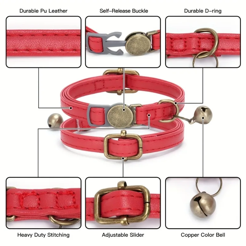 Maßgefertigtes Katzenhalsband aus PU-Leder, Sicherheits-Breakaway-Halsband für Kätzchen und Welpen, Anti-Verlust-Halsband für Katzen, Kostenlose Gravur – Detail 4