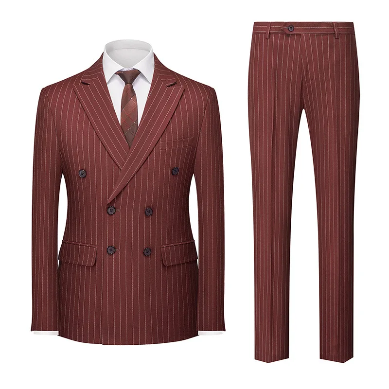 

AliExpress foreign trade autumn new large size striped suit two-piece suit men's formal wear double slit suit suit men