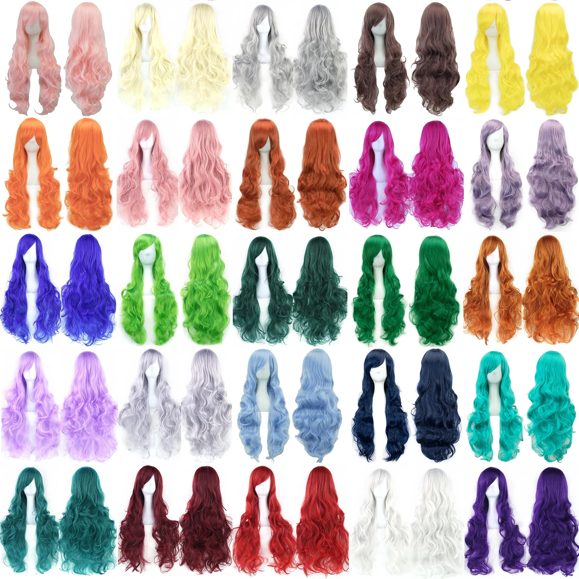 Soowee lockiges langes Kunsthaar, grüne Perücke, Haarteil, rosa, schwarz, Party-Haar, Cosplay-Perücken für Frauen