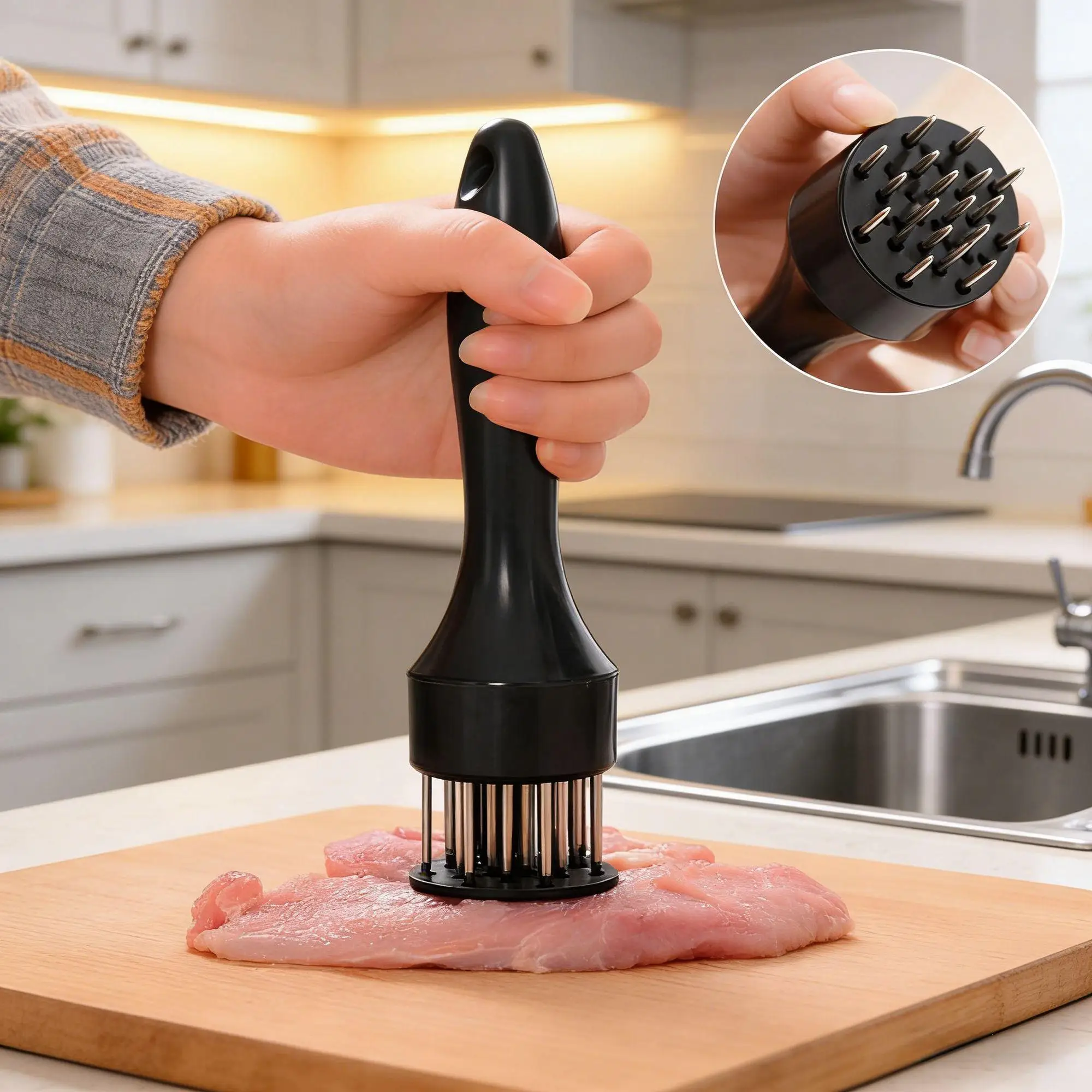 

Stainless Steel 16 Needle Meat Tenderizer with Rust-Resistant Blades and Non-Slip Handle Steak BBQ Kitchen Cooking Tool