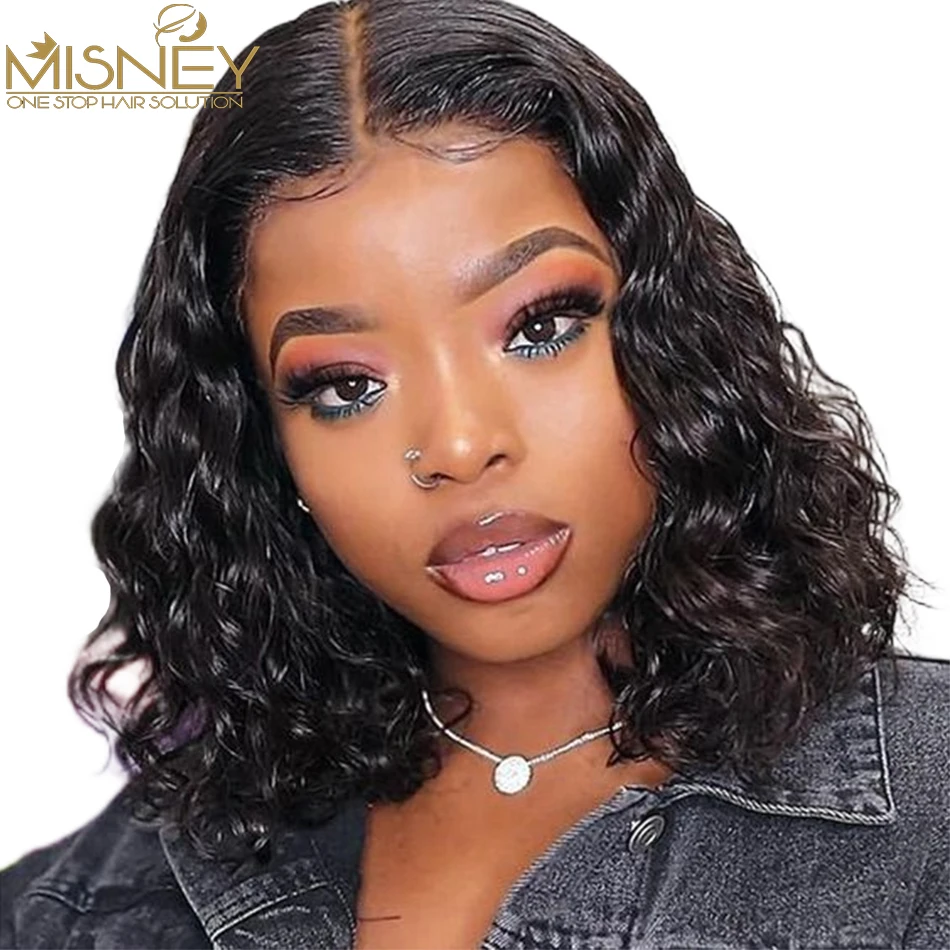 

Short Bob Human Hair Wigs Water Wave Bob Wig For Womem Preplucked 4x1 T Part Lace Closure Wig Transparent Lace Wig
