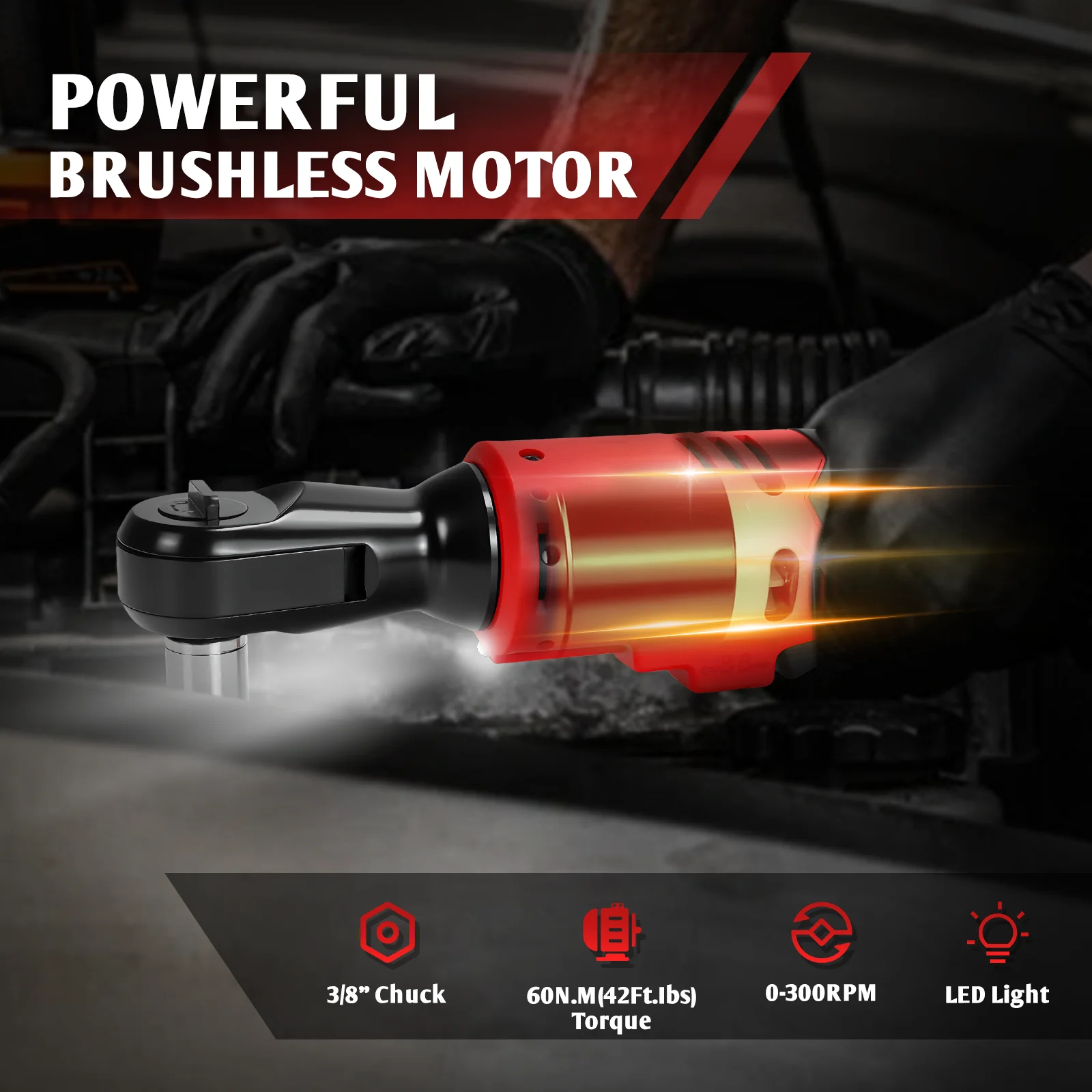 Brushless Electric Ratchet Wrench Set 3/8" 300RPM Variable Speed Wrench Impact Driver Power Tool for Milwaukee 18V Battery