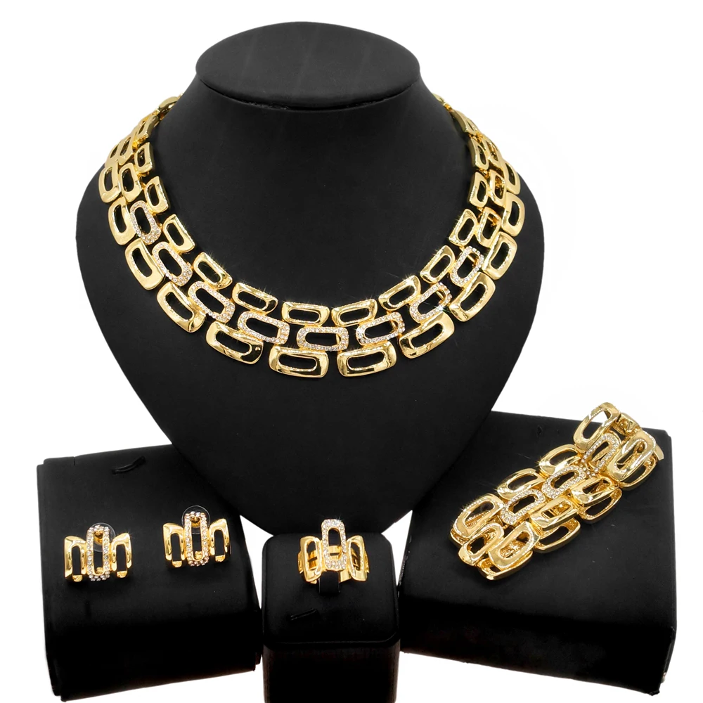Autumn Latest Gold Plated Necklace Accessories Luxury Elegant Woman Party Jewelry Set Africa Wholesale Price Yll