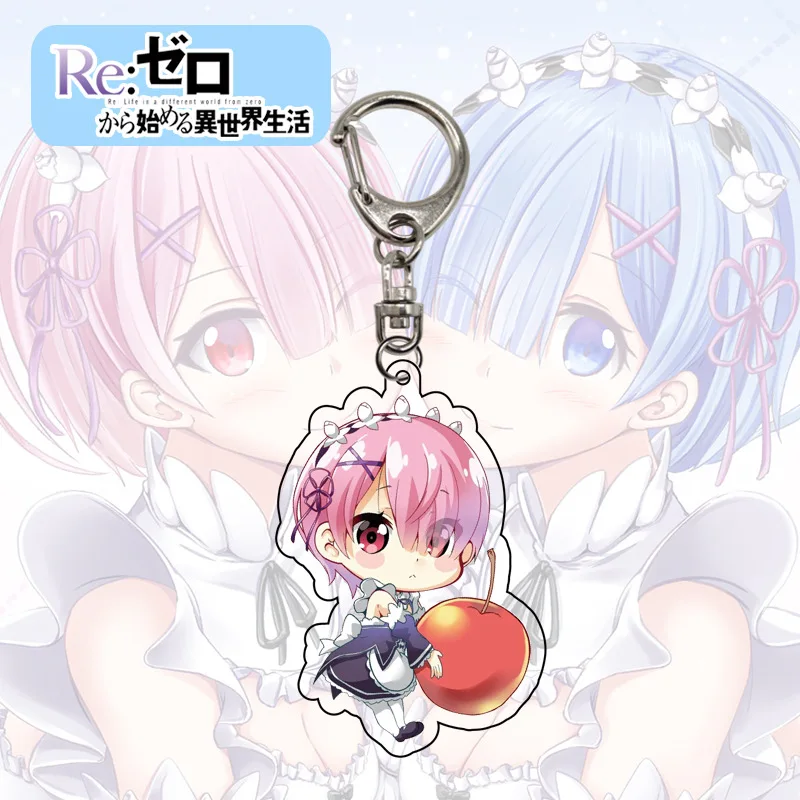 24 Pieces Kawaii Anime Re:life in a Different World from Zero keychain Rem Ram Acrylic Key Chain Pendant  Keyring Girl Gift