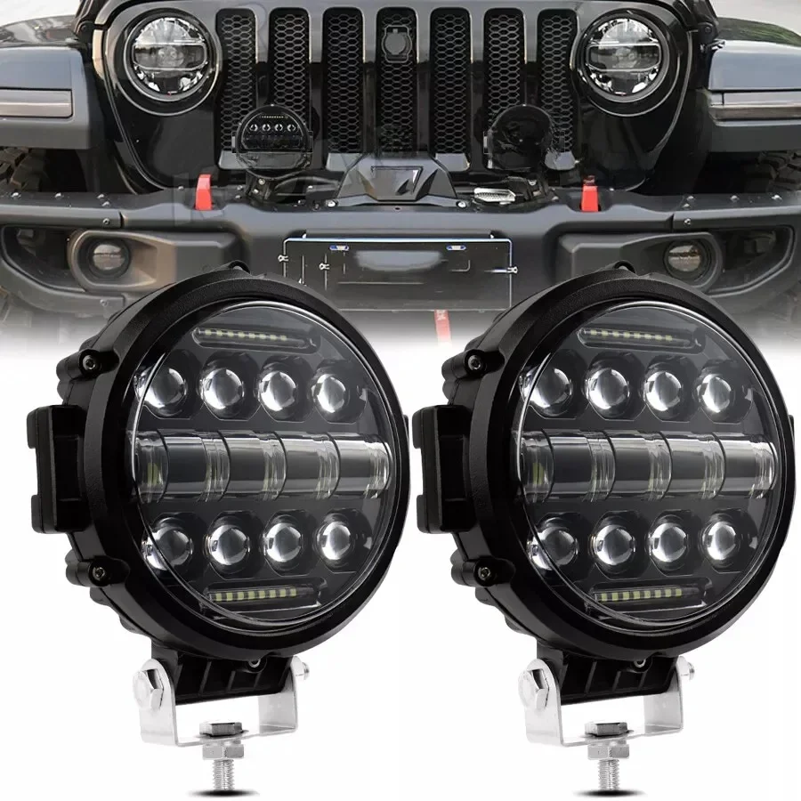 7 Zoll 60 W runde LED-Leuchten Strahler Superhelle Offroad-LED-Arbeitslichtleiste Verstellbare Montagehalterung Tagfahrlicht