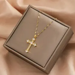 1 Piece of Fashionable, Simple and Versatile Micro-inlaid Zircon Christmas Cross Necklace For Men and Women