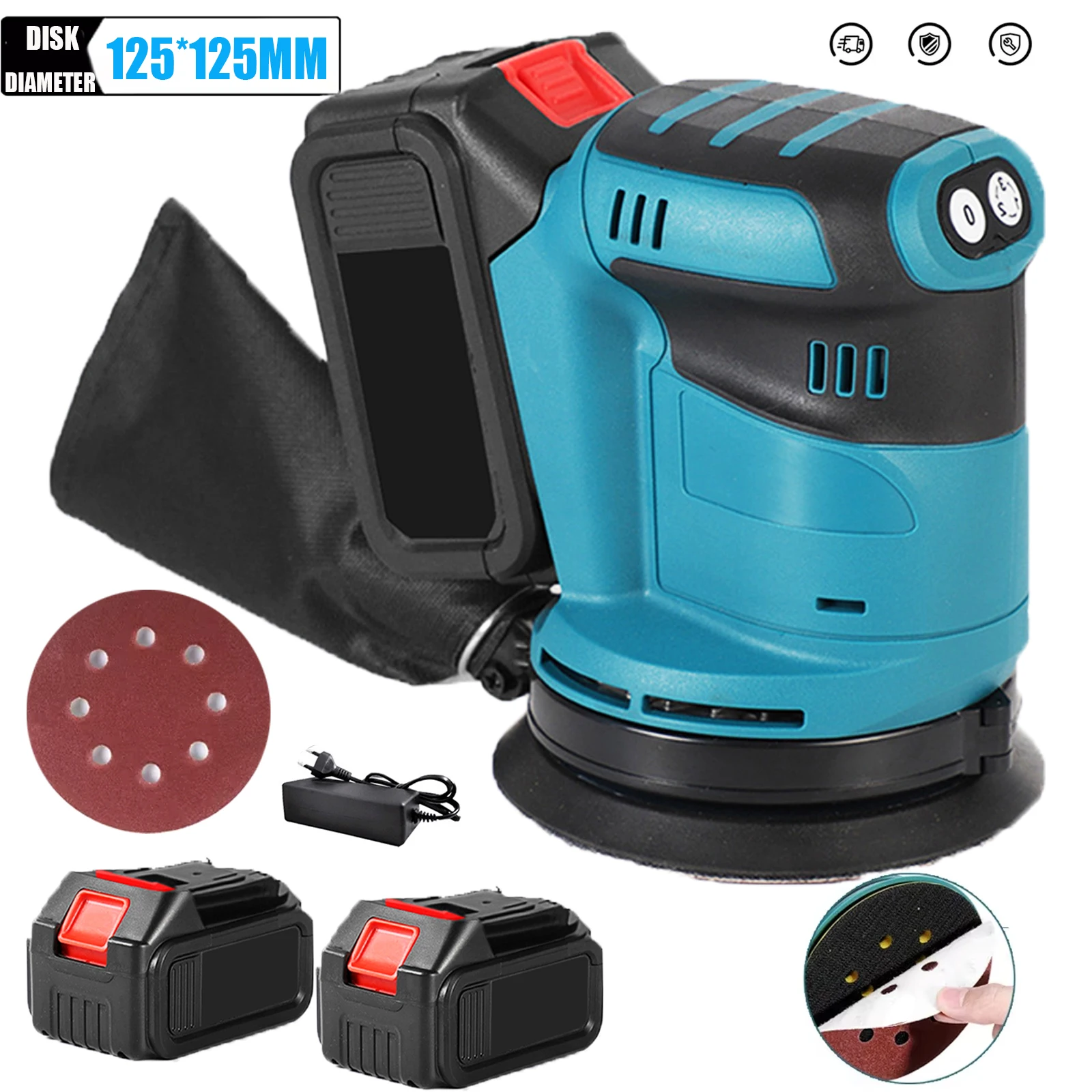 Lijadora Orbital aleatoria inalámbrica de 3 velocidades, amoladora de madera, pulido de cera eléctrica con papel de lija para batería Makita de 18V