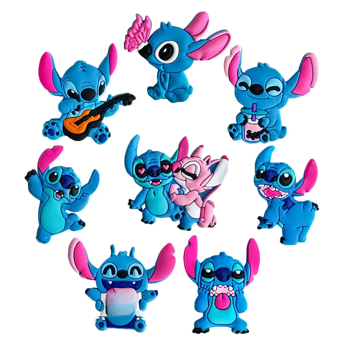 Boucles de chaussures série Disney Stitch, 8 pièces/ensemble, breloques de chaussures à motif de dessin animé mignon, boucles de chaussures détachables, accessoires décoratifs