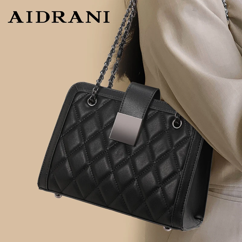 

Aidrani Genuine leather bag women's shoulder bag cowhide square bag 2024 fashion crossbody bag， diamond grid design