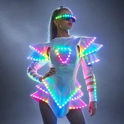 LED Female Warrior Suits Luminous Costume Suits Light Clothing For Women Ballroom Dance Glowing Dress China Ladies Accessories