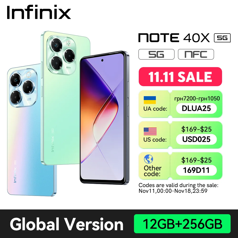 الإصدار العالمي هاتف ذكي infinix Note 40X 5G بشاشة 6.78 بوصة 120 هرتز NFC هاتف محمول ذكي كاميرا 108 ميجابكسل هاتف محمول يعمل بنظام أندرويد