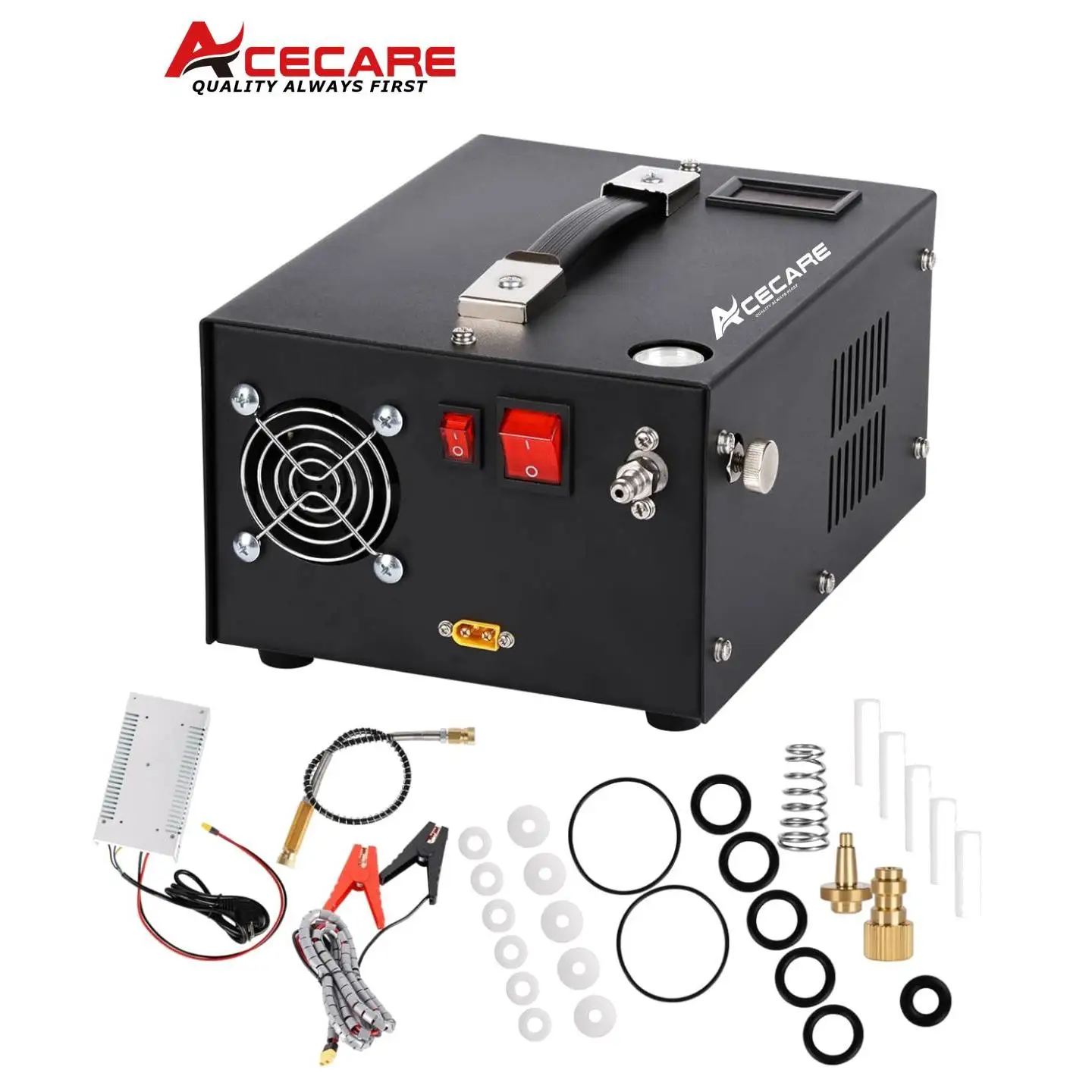 ACECARE 4500Psi PCP Air Compressor with 12V Car power supply 300Bar High Pressure PCP Compressor for SCBA Diving