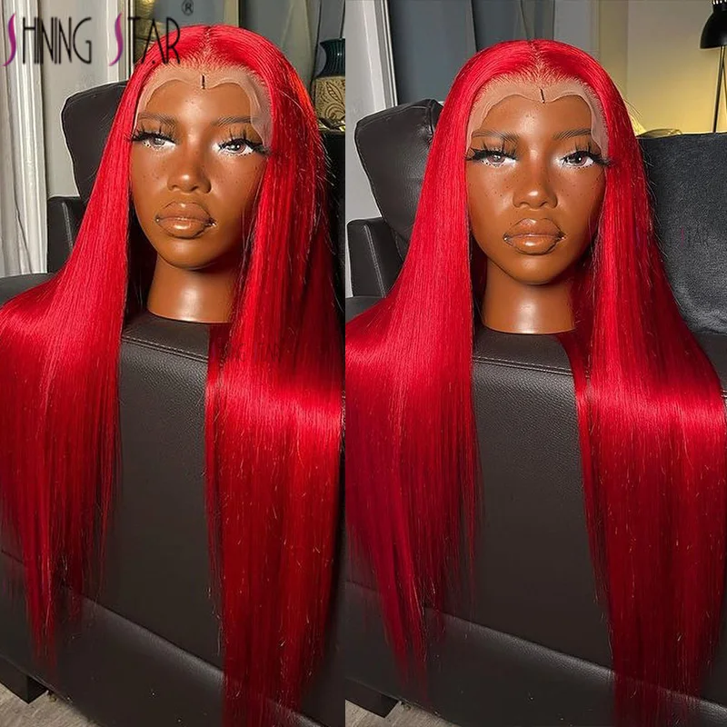 

Burgundy Red 13X4 Hd Lace Frontal Human Hair Wigs Hot Red 99J Colored Straight Lace Front Wig For Black Women 30 Inch Long Wig