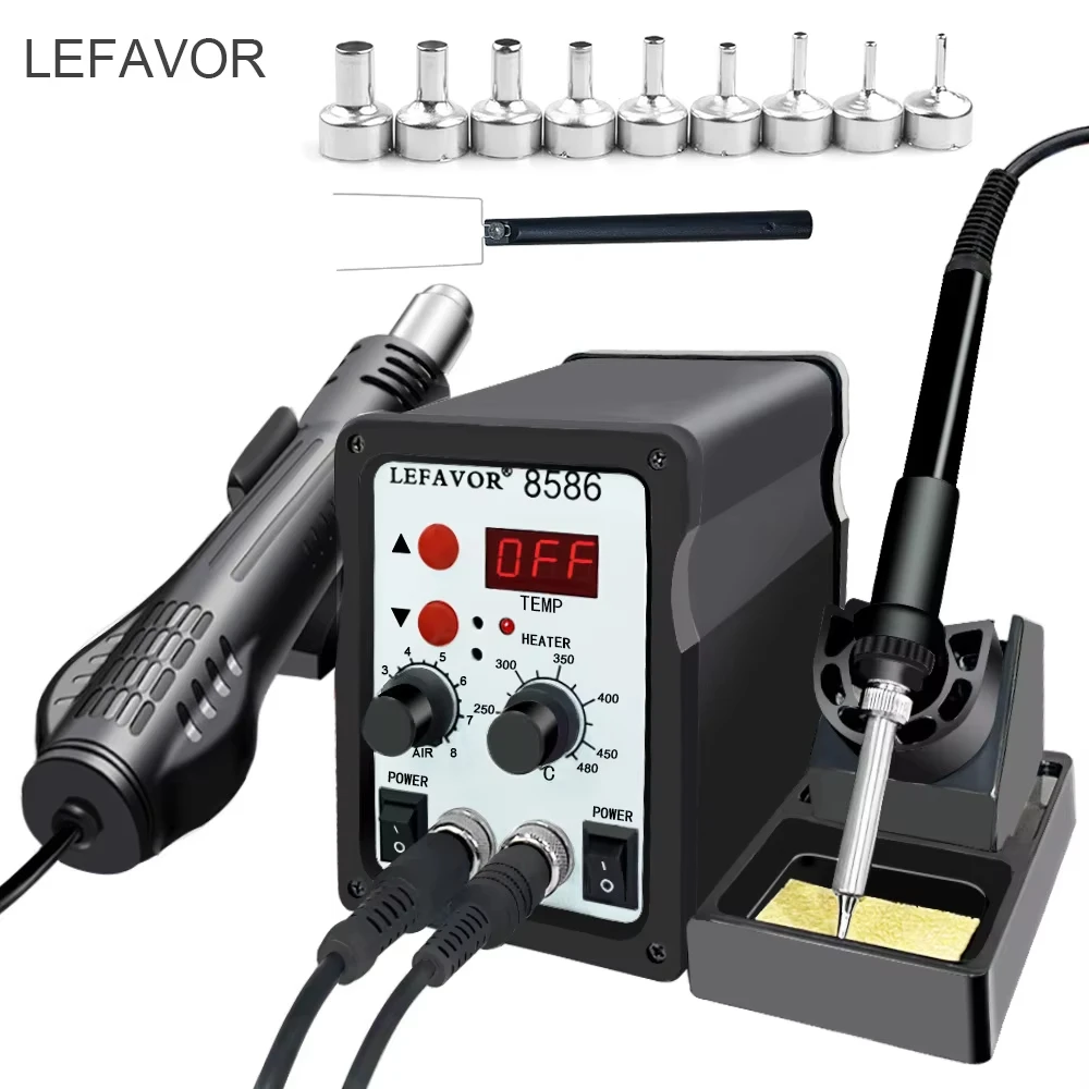 New 8586 Soldering Station 2 In 1 Digital ESD Hot Air Blower Heat Gun Welding Solder Iron SMD Desoldering Rework Station Tools