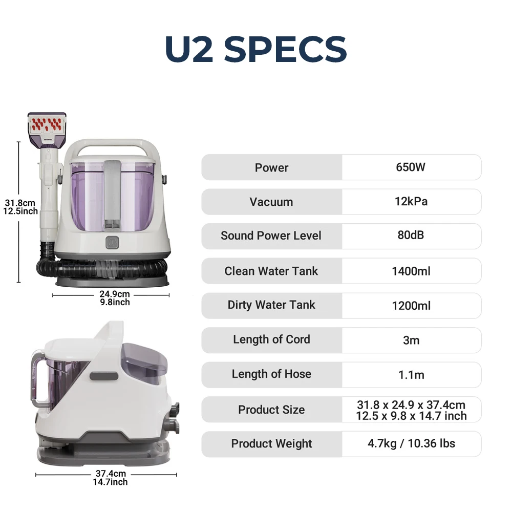 ROUNY Mehrzweck-tragbare Teppich- und Polsterreinigungsmaschine, Tiefenreinigungsshampoo mit Sprühdruck, Entfernung von Tierflecken, Weiß – Detail 14