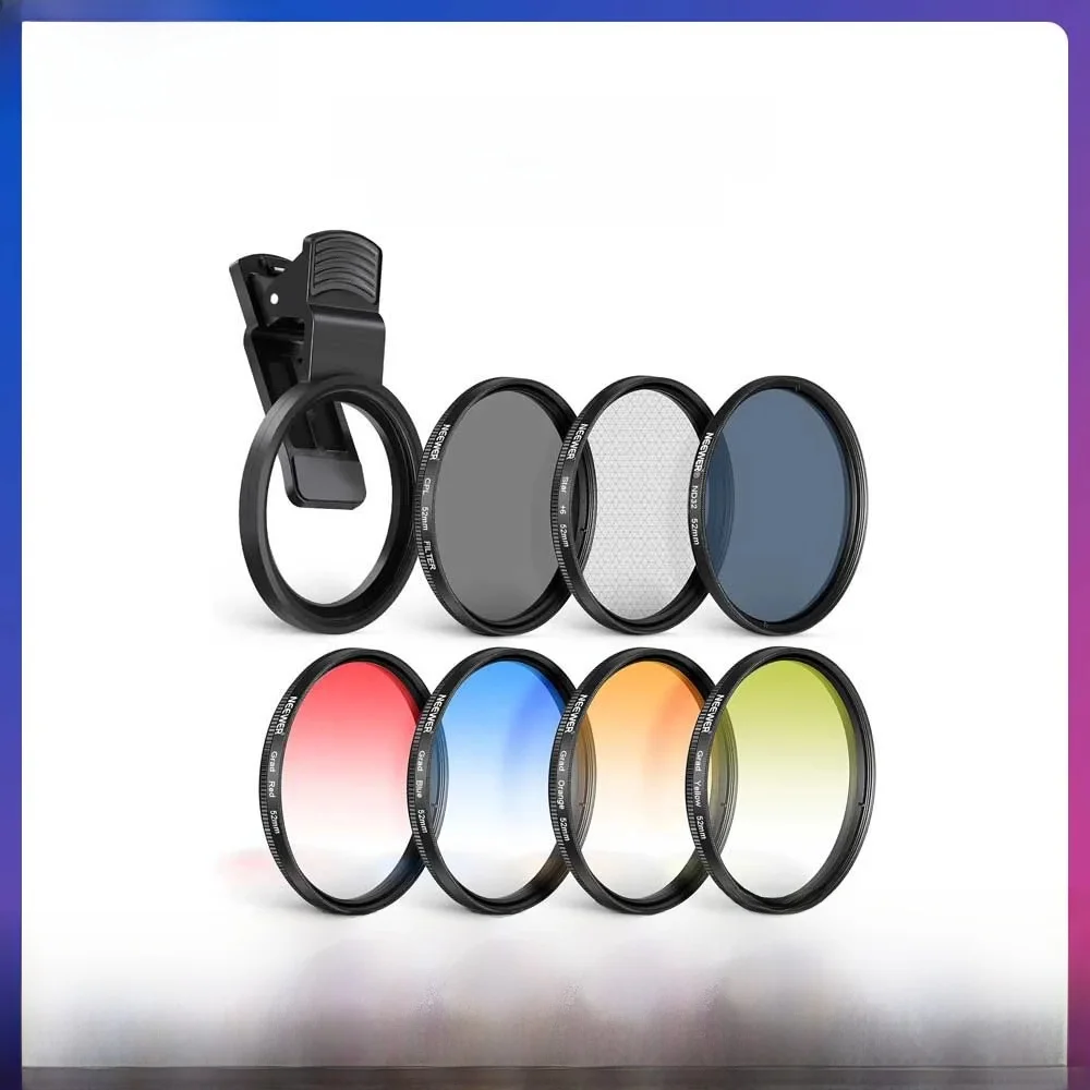 NEEWER ND32 Zestaw filtrów ND do telefonu i aparatu, CPL, 4 stopniowane filtry kolorowe, pierścień adaptera 52-55 mm, klips do obiektywu telefonu do iPhone'a — zdjęcie produktu 7