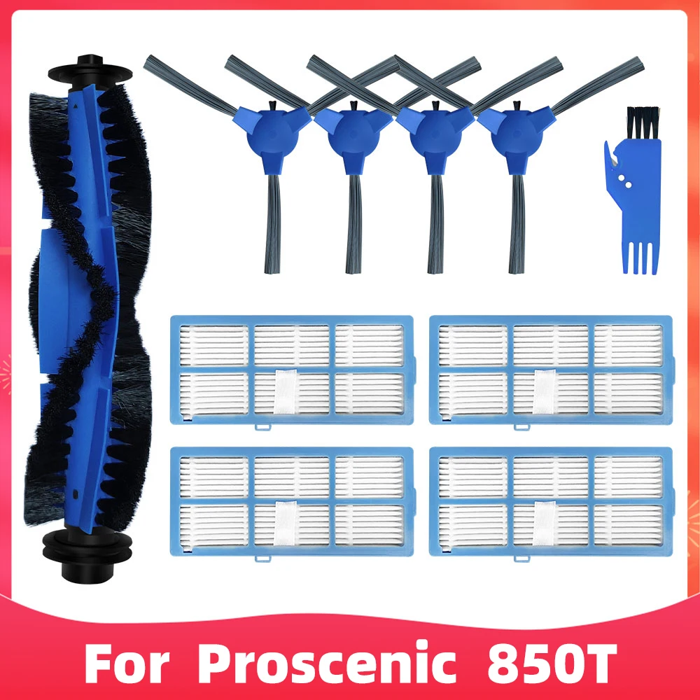 Kit d'Accessoires pour Proscenic 850T avec 2 Brosse Principale 4 Filtre Hepa 6 Brosse Latérale 4 Chiffon de Vadrouille