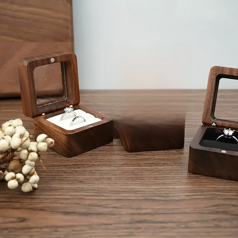 Drewniane pudełko na biżuterię Lover Ring Display Box Zaręczyny Ślubne pary Uchwyt do przechowywania pierścionków Małżeństwo Rocznica Miłość Prezent — zdjęcie 2